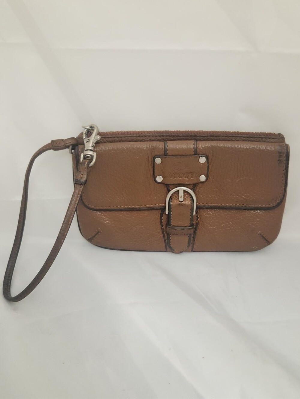 LaCoste Leather Wristlet Clutch in Brown